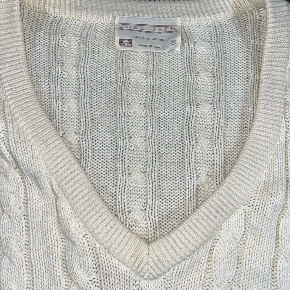 Vintage Lord Jeff Mens Sweater Vest Cable Knit Front Vintage Size XL Cream White - Picture 2 of 4